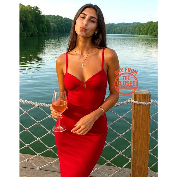 ZARA Blogger Fave Red Fitted Midi Dress NWT Size M - Picture 4 of 16